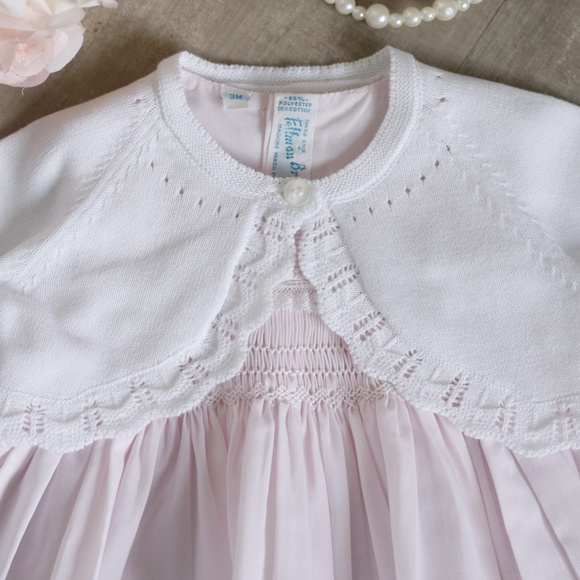 Girl White CARDIGAN Shrug 100% Cotton Pointelle Scalloped Hem Boutique NWT - Picture 4 of 6